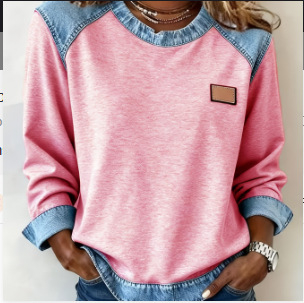 Women's 3D Digital Print Loose-Fit Long Sleeve Tee – Soft Terry Cloth, view 3