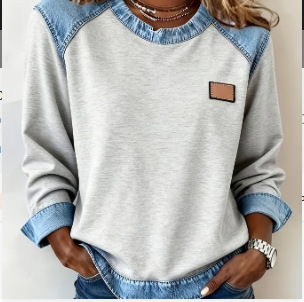 Women's 3D Digital Print Loose-Fit Long Sleeve Tee – Soft Terry Cloth, view 8