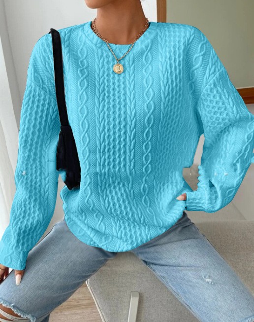 Women's Oversized Jacquard Pullover Hoodie – Round Neck, Medium Weight, view 3