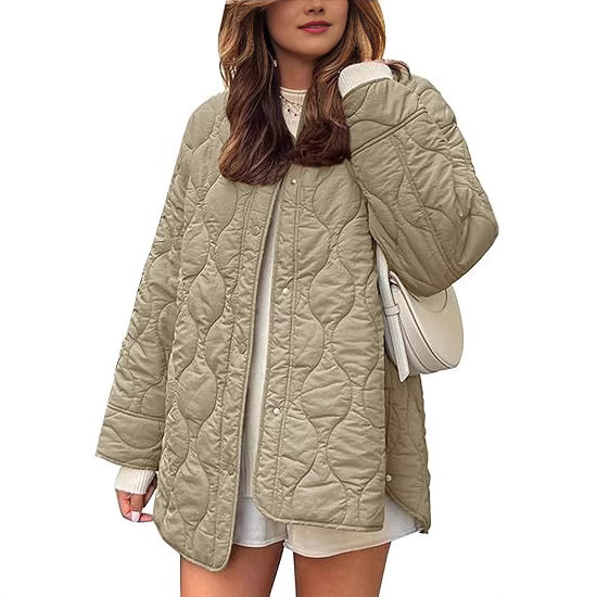 Loose-Fit Street Style Polyester Coat with Cotton Lining – Solid Colors