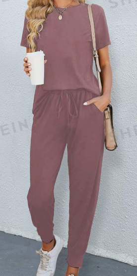 Women's Solid Round‑Neck Tee & Matching Pants Set – Stretch Comfort, S‑3XL, view 2