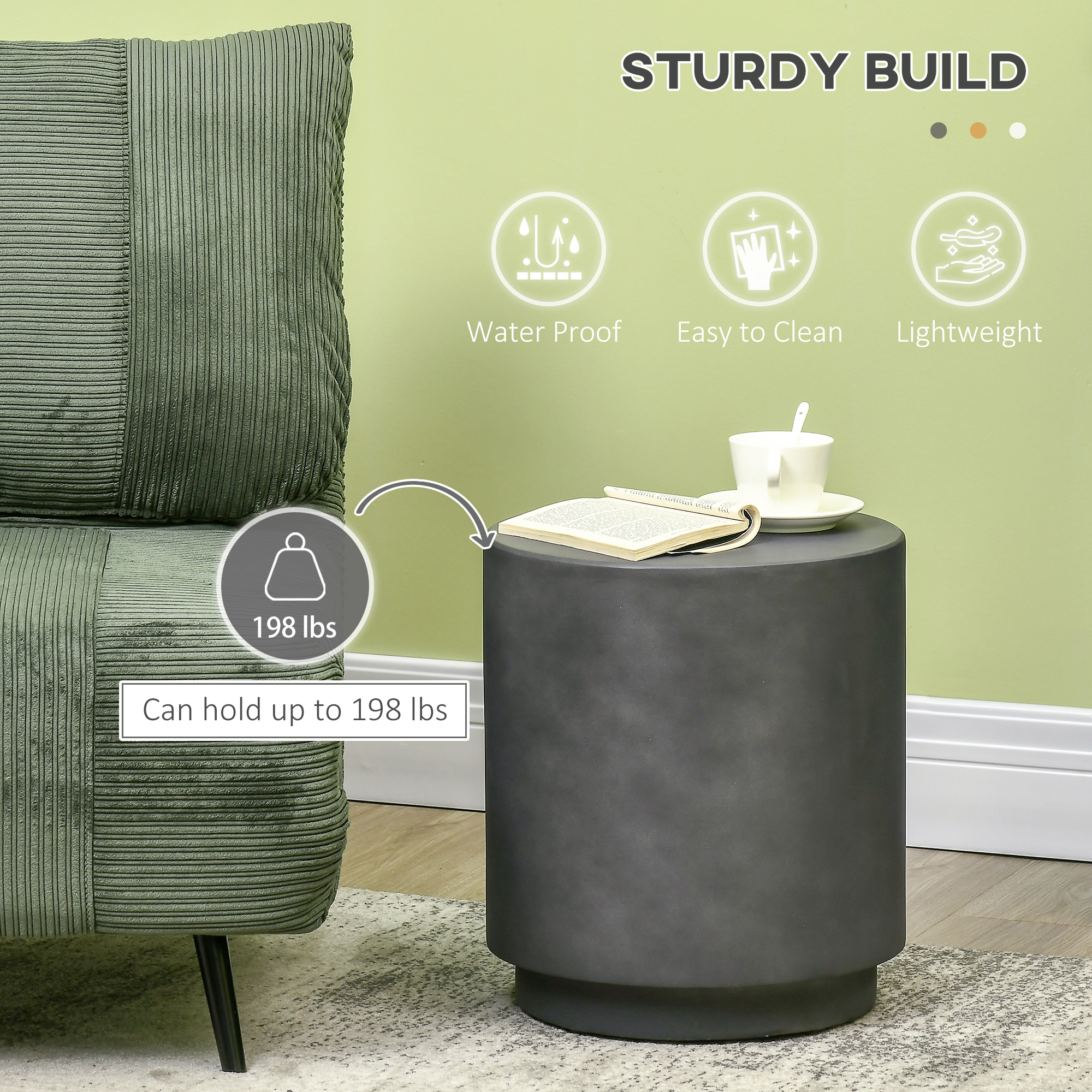 Round Concrete‑Look Side Table – Dark Gray, 14.5" Dia., 198 lb Capacity, view 7