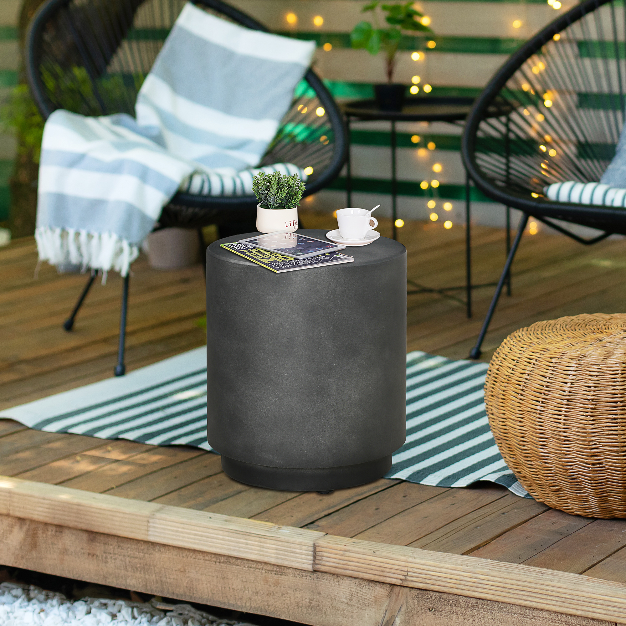 Round Concrete‑Look Side Table – Dark Gray, 14.5" Dia., 198 lb Capacity