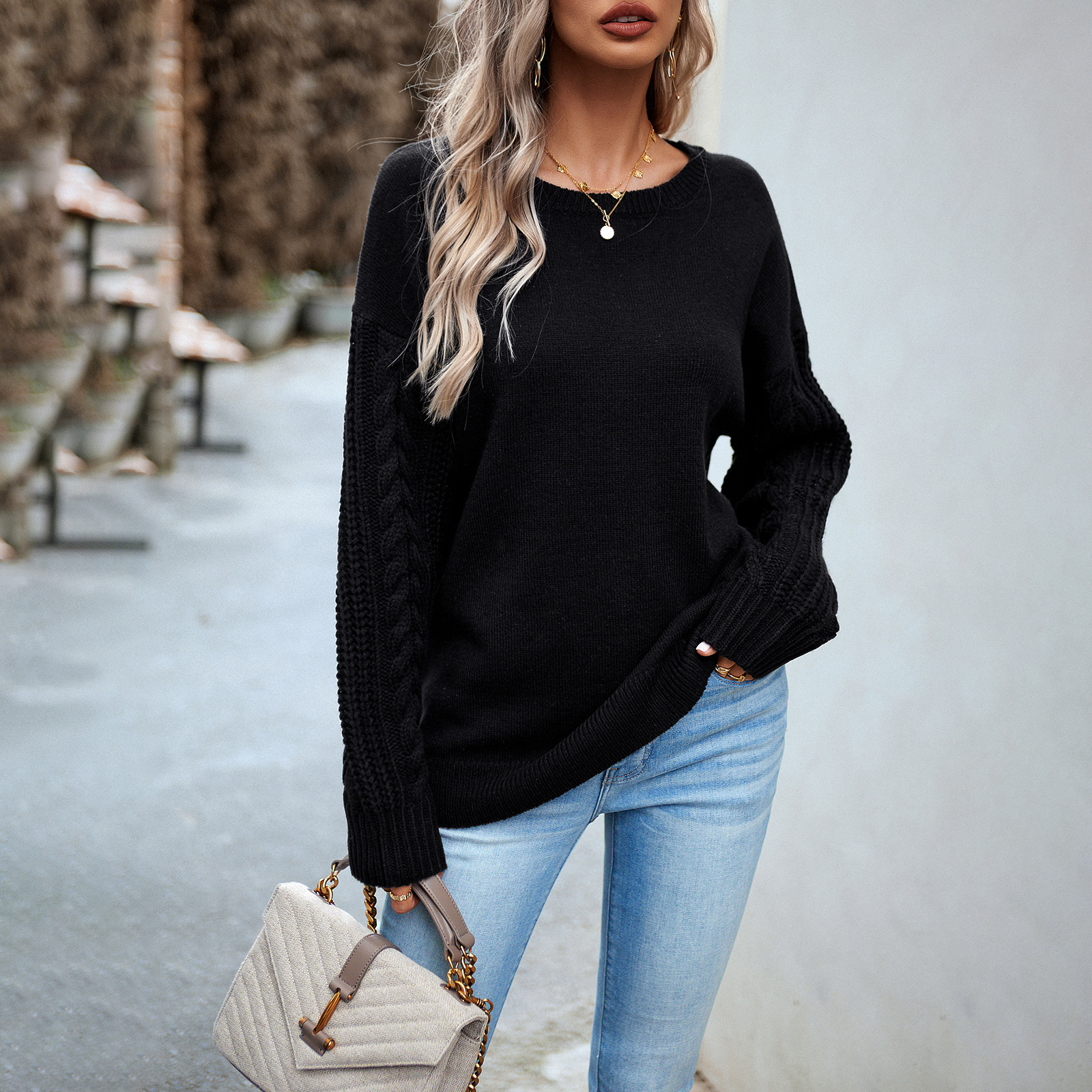 Women's Wool-Blend Stretch Sweater – Round Neck, 4 Colors, view 6