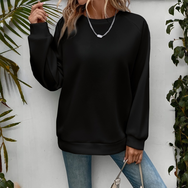 Women's Oversized Raglan Sweatshirt — Longline Crew Neck Pullover, view 2