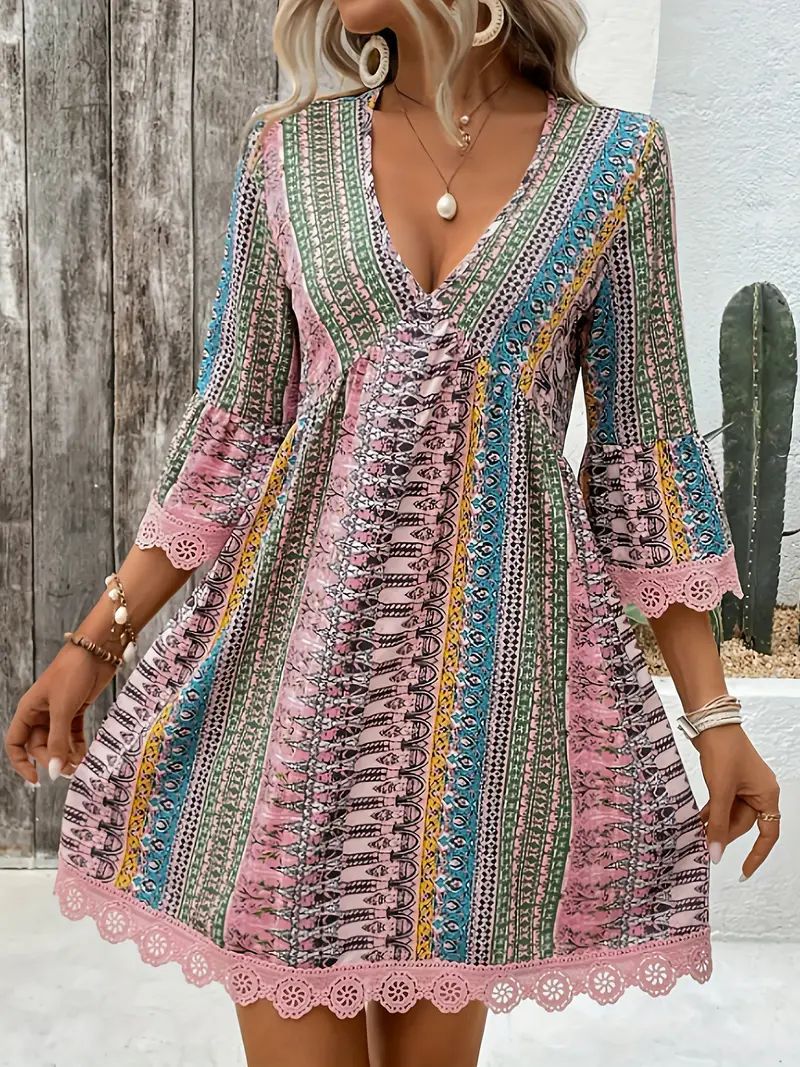 Breathable V‑Neck Bohemian Dress – Lightweight Viscose for All‑Day Beach Comfort