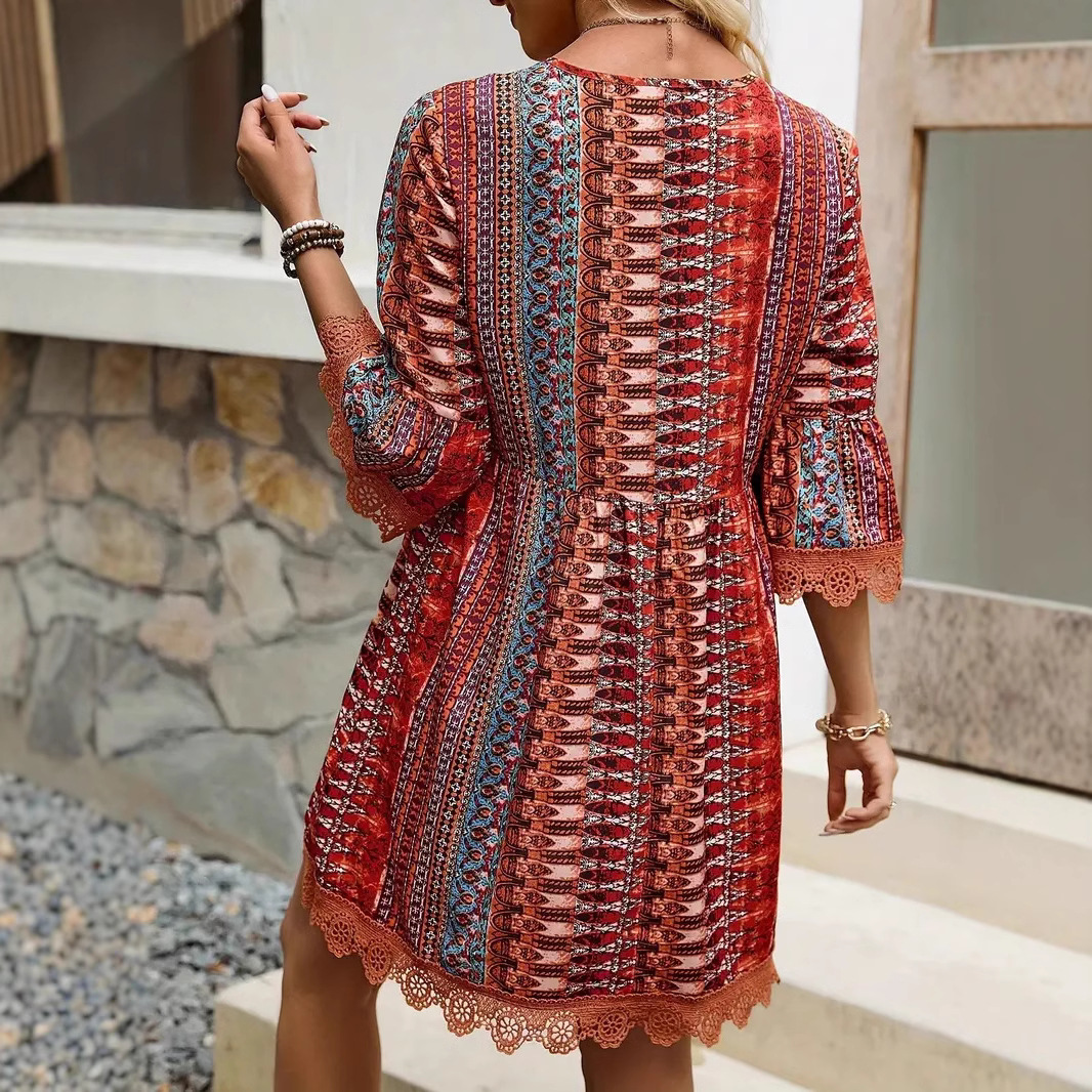 Breathable V‑Neck Bohemian Dress – Lightweight Viscose for All‑Day Beach Comfort, view 4