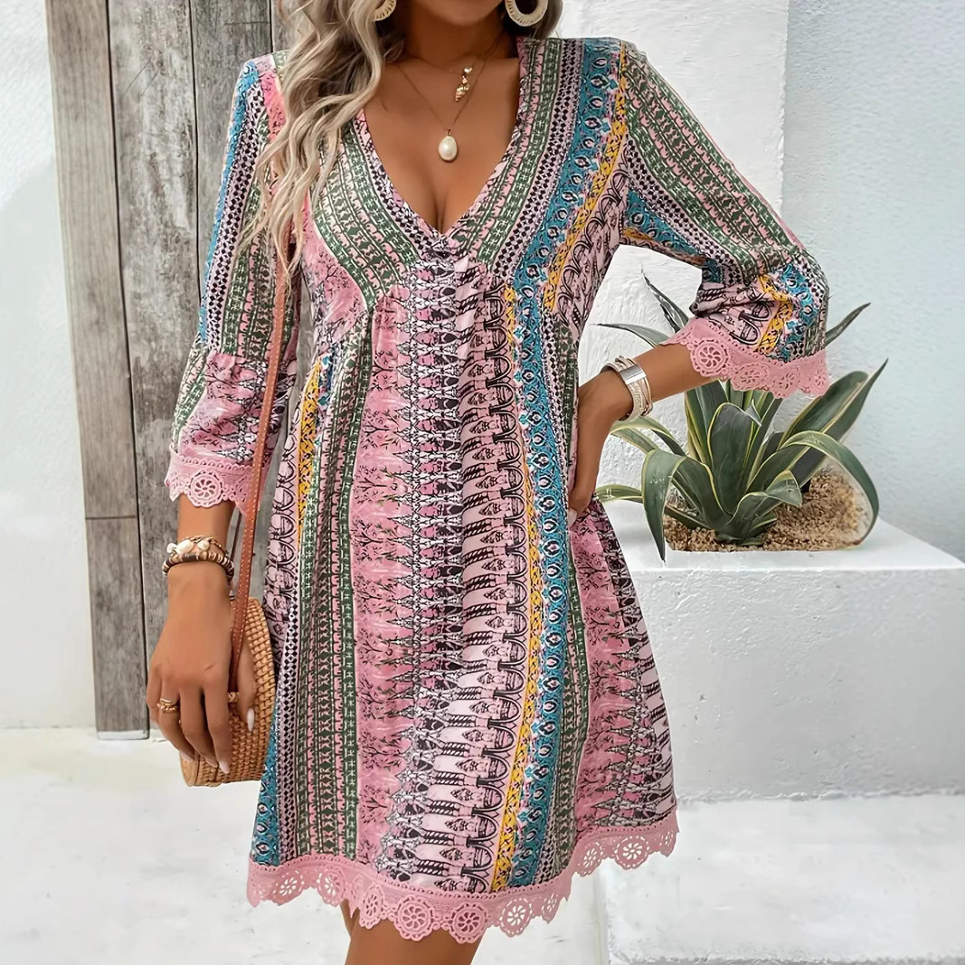 Breathable V‑Neck Bohemian Dress – Lightweight Viscose for All‑Day Beach Comfort, view 5