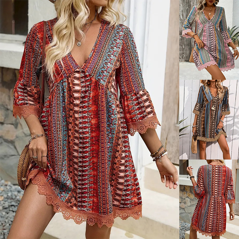 Breathable V‑Neck Bohemian Dress – Lightweight Viscose for All‑Day Beach Comfort, view 8