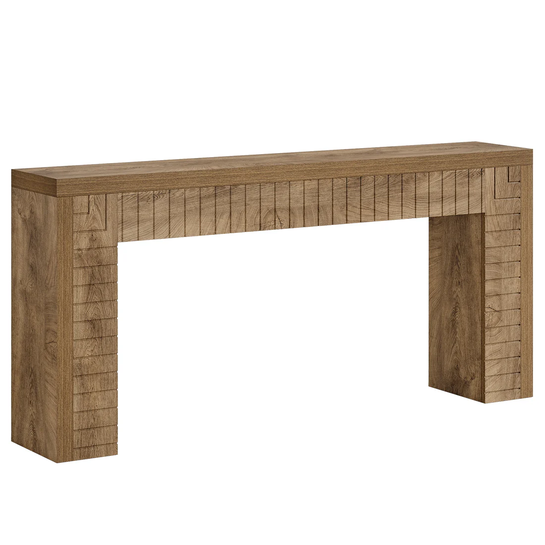 Rustic MDF Console Table – 71‑Inch Wide with Engraved Groove Surface, view 4