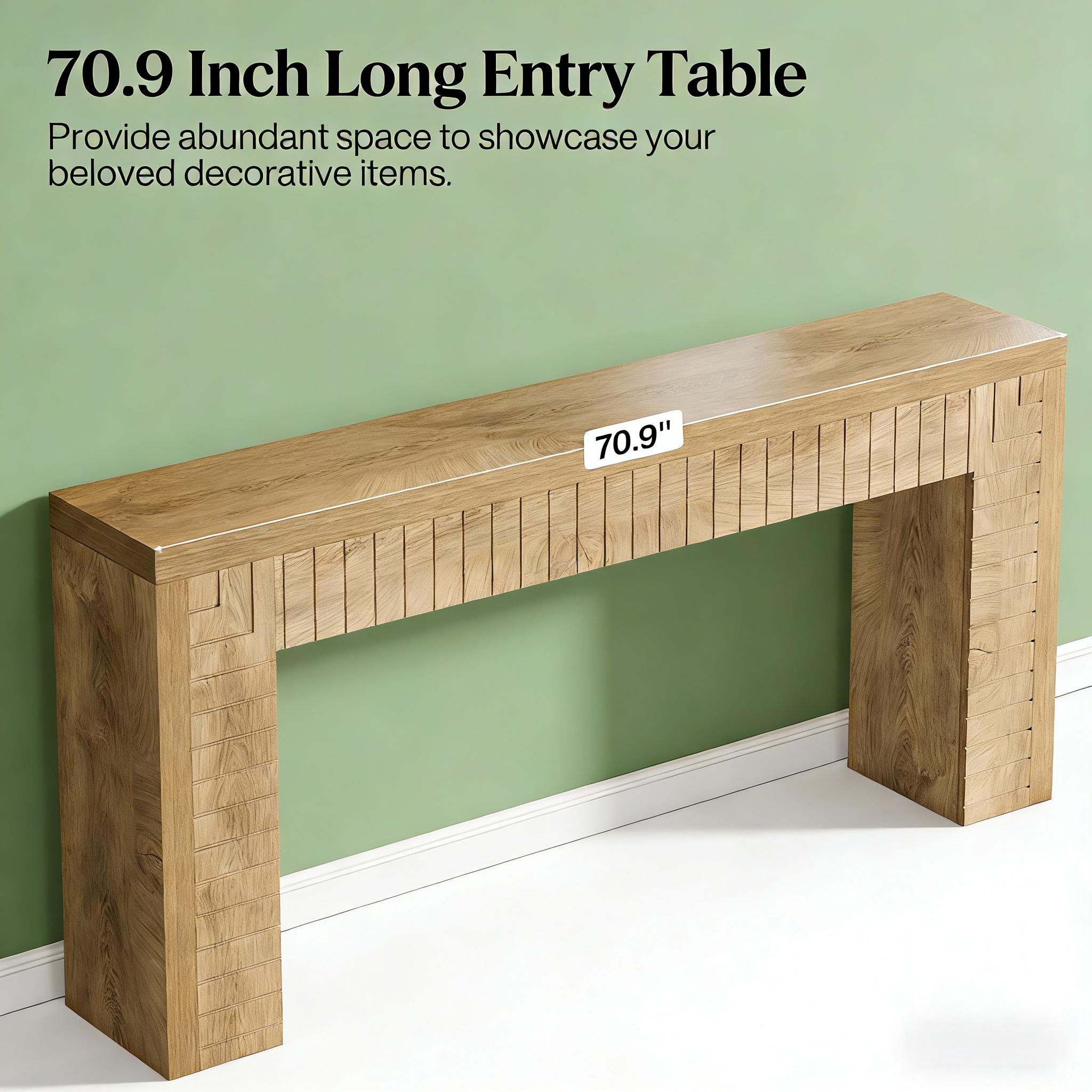 Rustic MDF Console Table – 71‑Inch Wide with Engraved Groove Surface, view 6