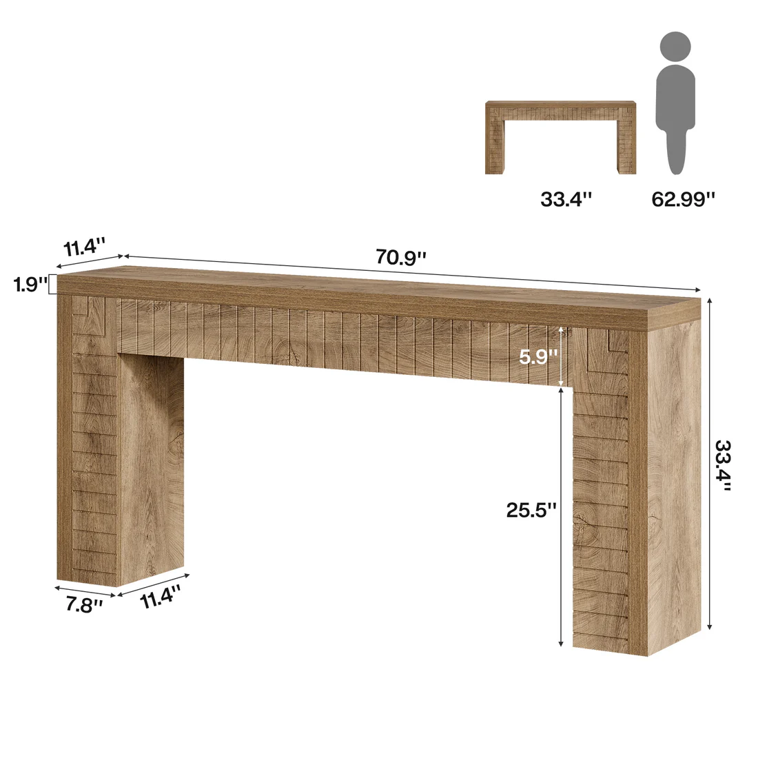 Rustic MDF Console Table – 71‑Inch Wide with Engraved Groove Surface, view 5
