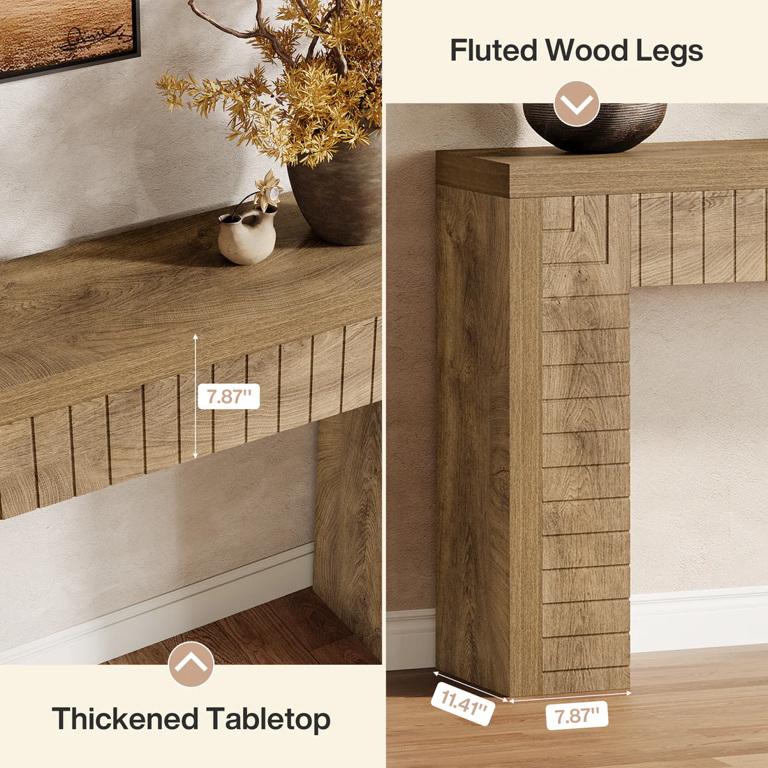 Rustic MDF Console Table – 71‑Inch Wide with Engraved Groove Surface, view 7