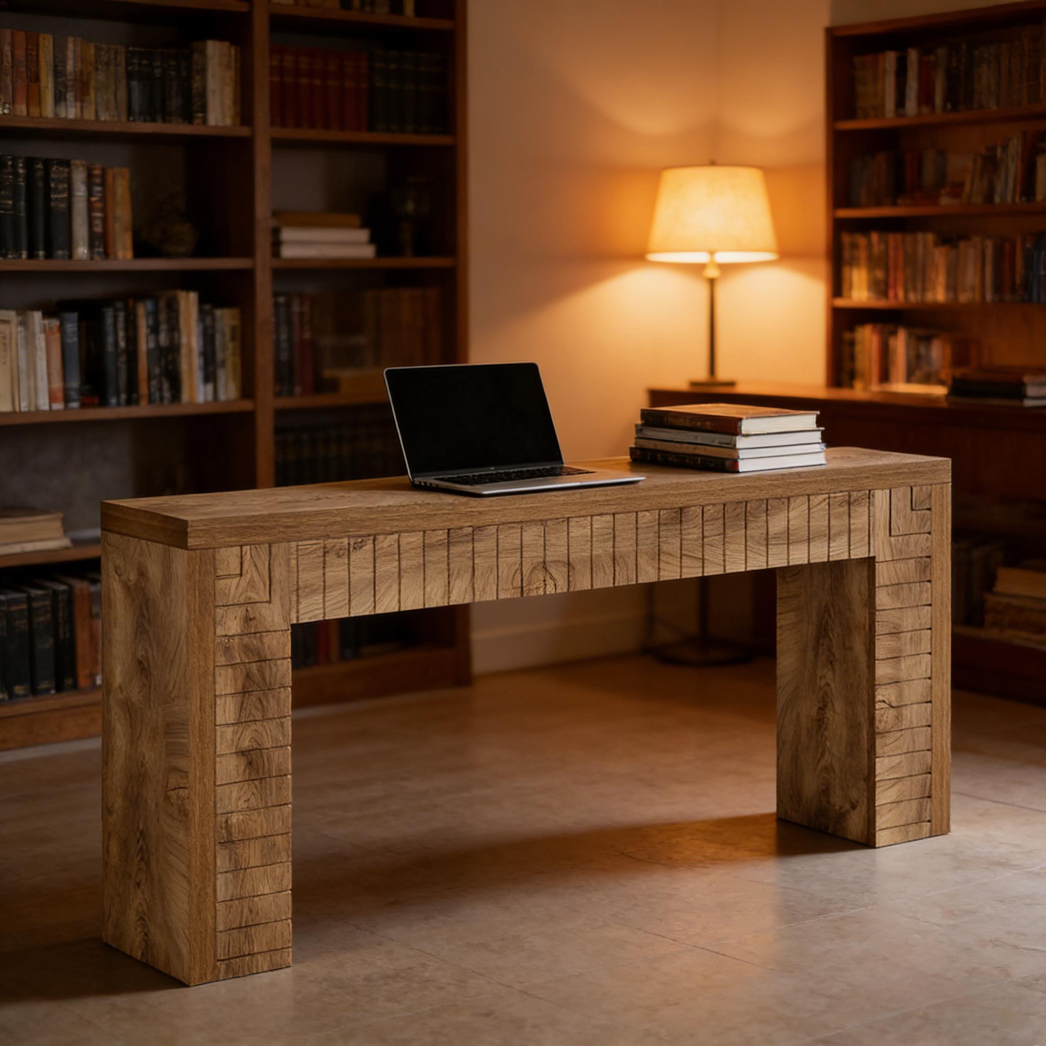 Rustic MDF Console Table – 71‑Inch Wide with Engraved Groove Surface, view 2