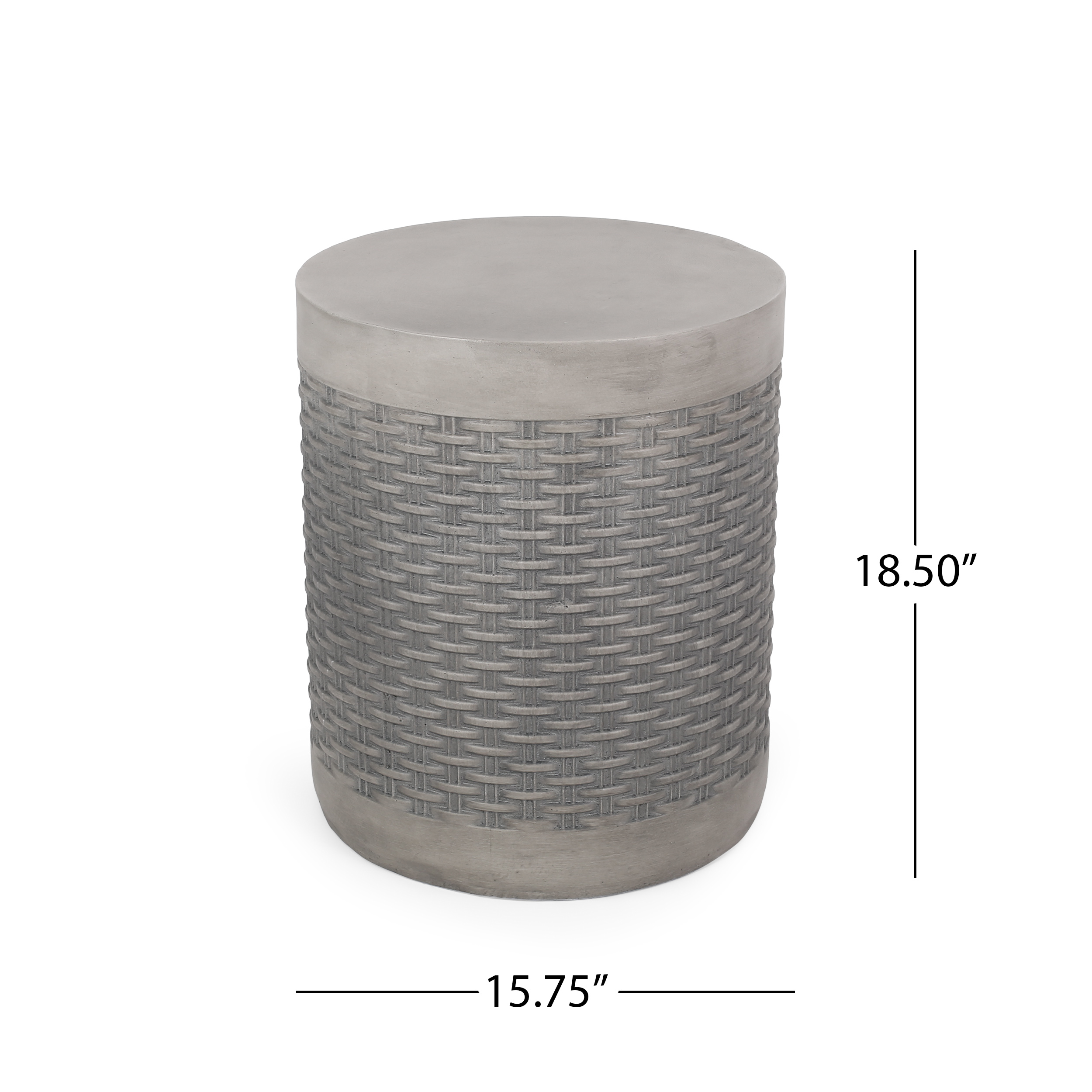 Round Concrete Outdoor Side Table — Basket Weave Patio End Table, view 2