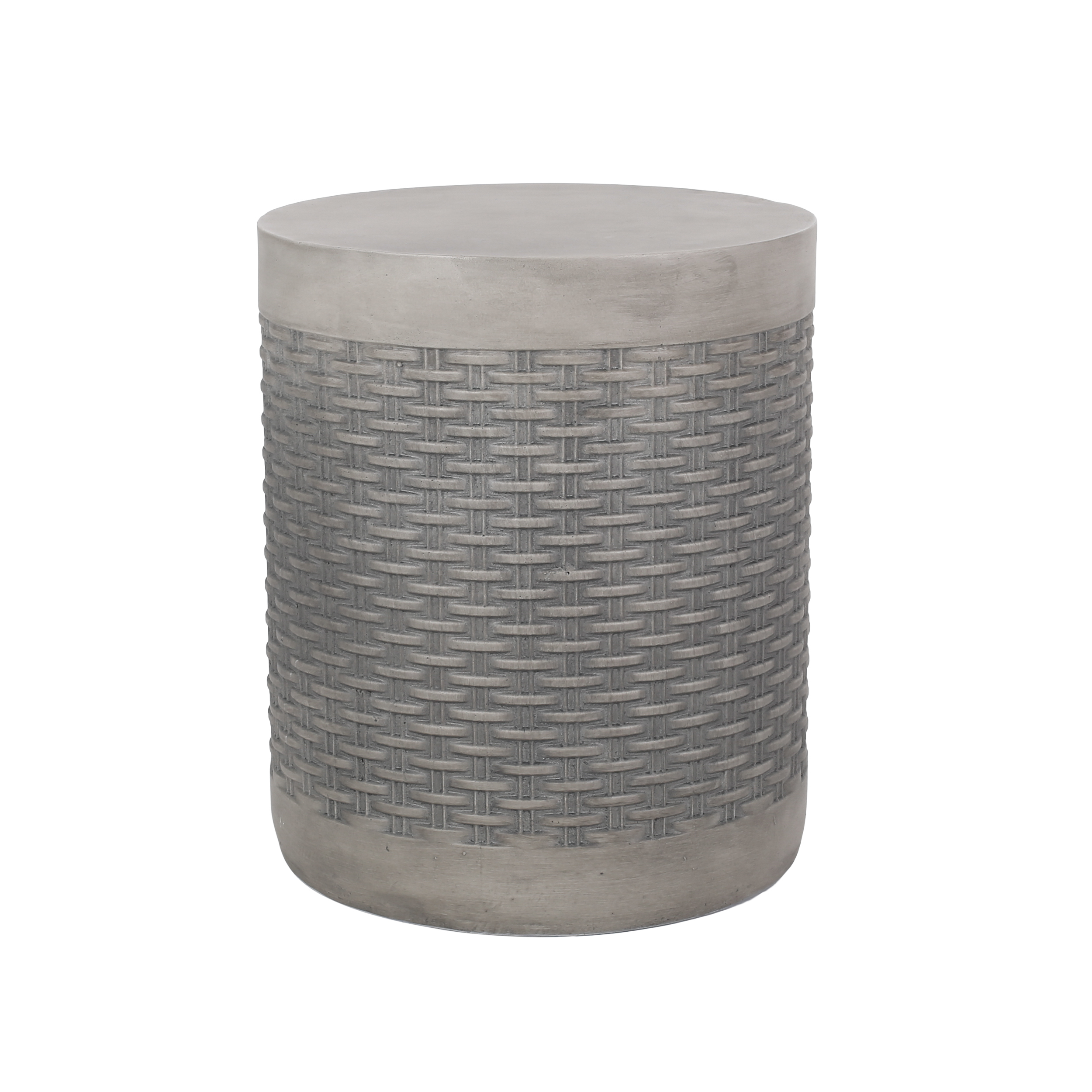 Round Concrete Outdoor Side Table — Basket Weave Patio End Table, view 4