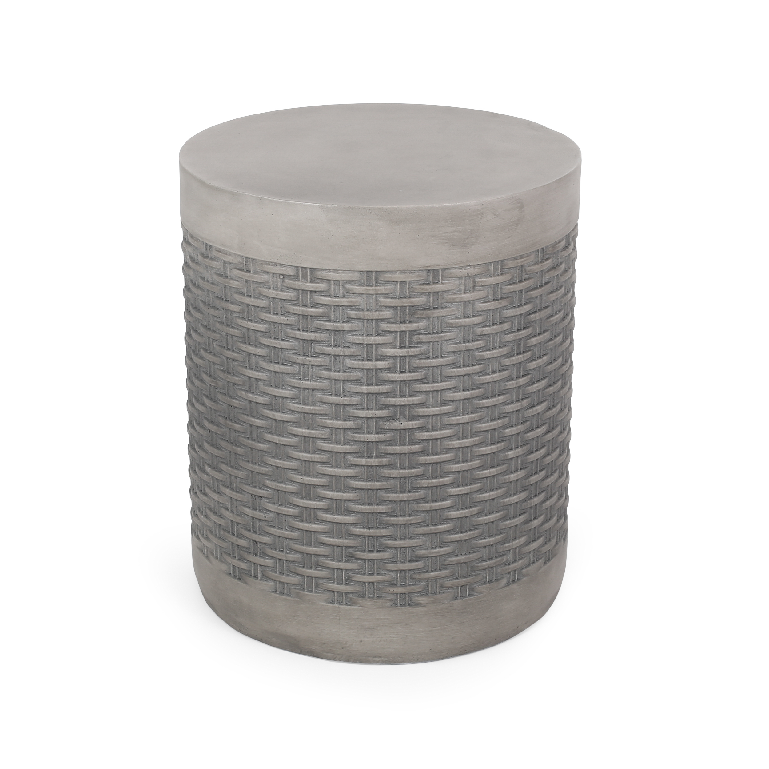 Round Concrete Outdoor Side Table — Basket Weave Patio End Table, view 5