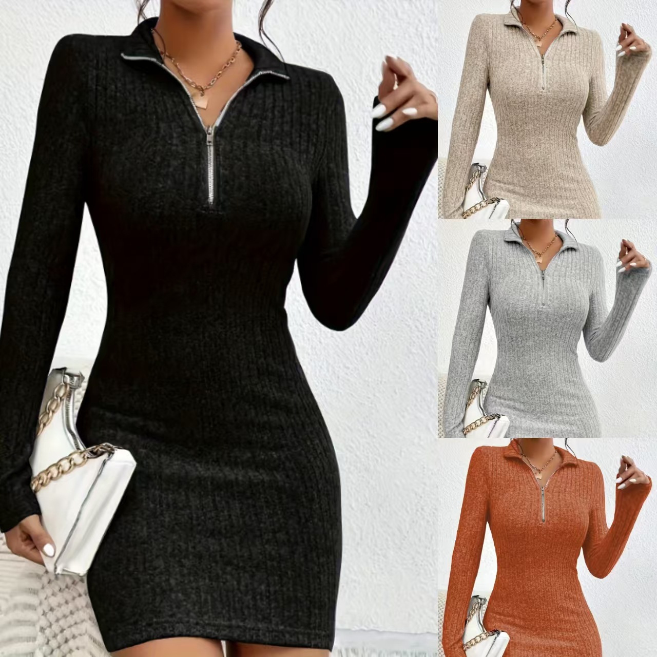 Sleek Front‑Zipper Sheath Dress – Flattering Slim Silhouette