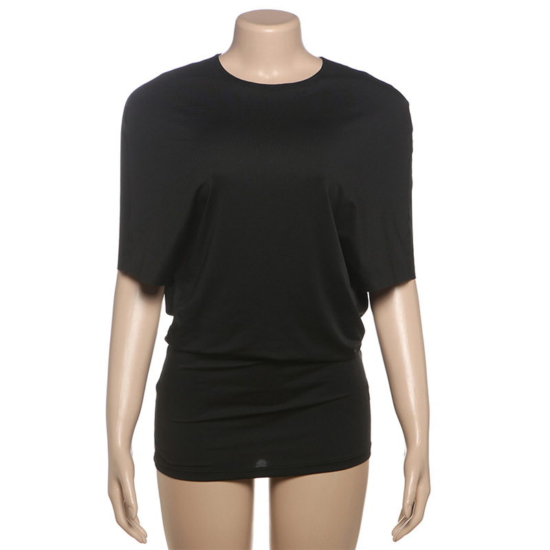 Open-Back Mini Dress — Draped Batwing Sleeves, Black, Red, view 4
