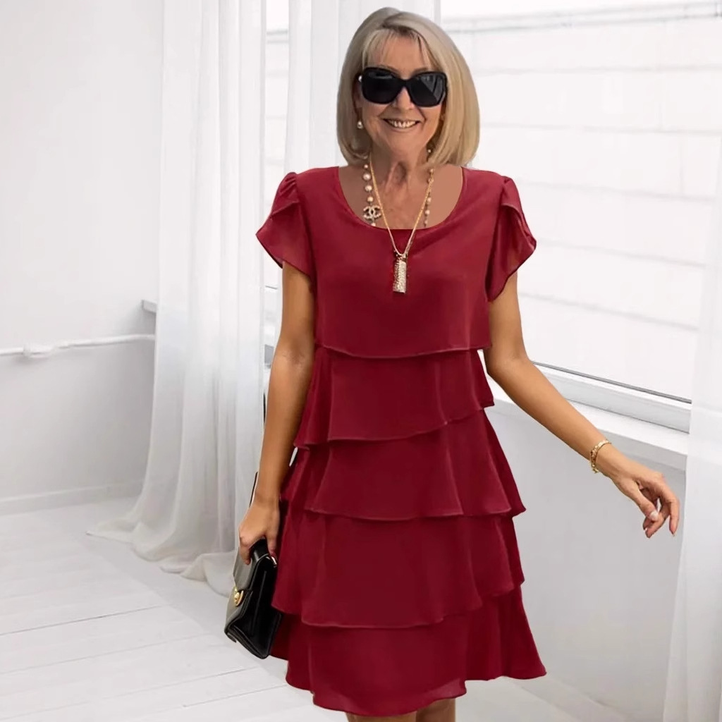 Women's Mid‑Length Polyester Dress – Short Sleeve, Solid Colors, view 8