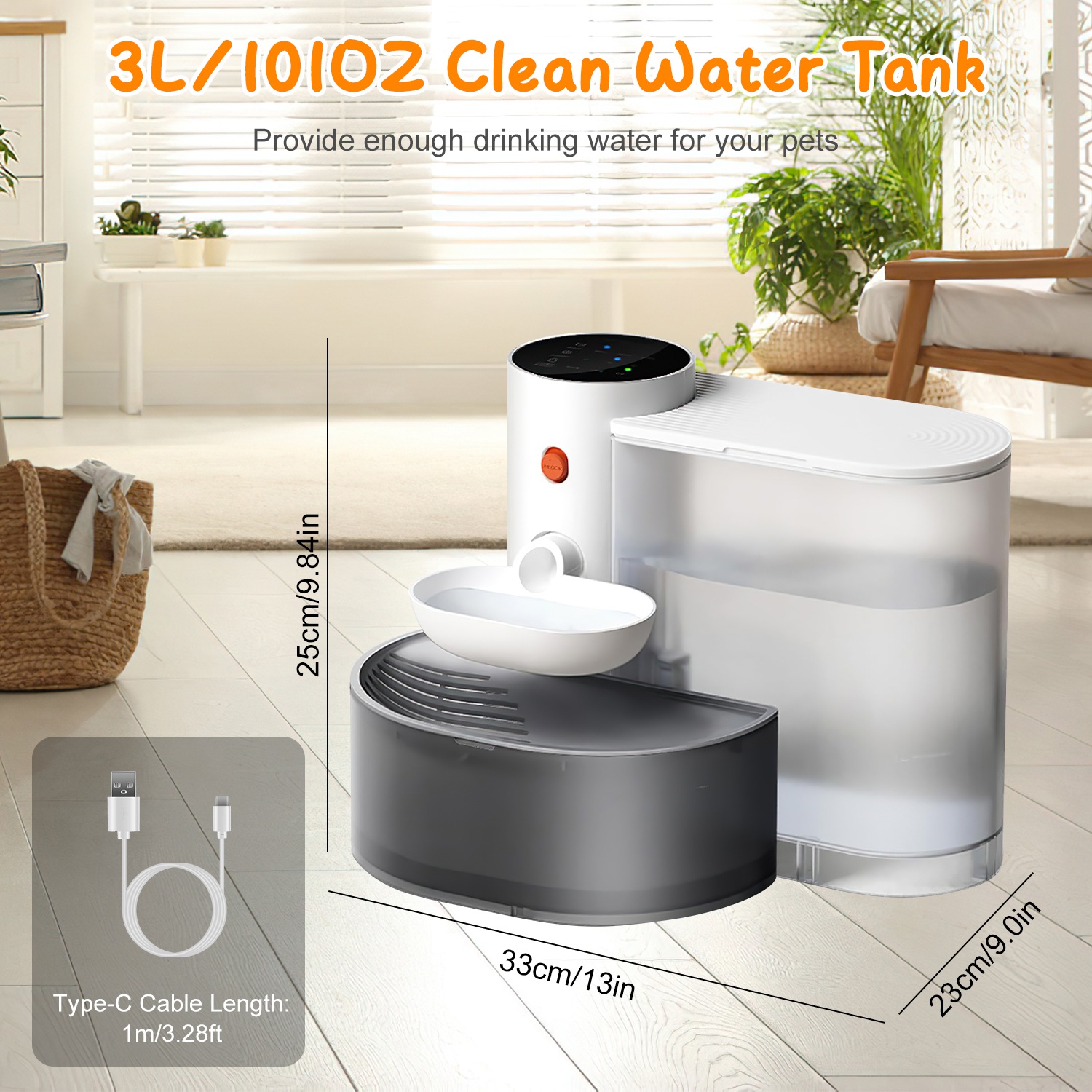 Smart Pet Water Fountain 3L Cordless Rechargeable Automatic Refilling, view 5