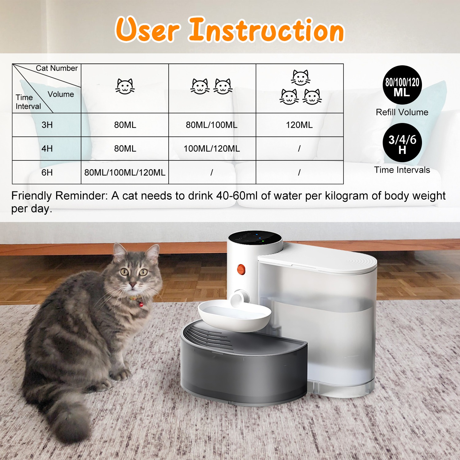 Smart Pet Water Fountain 3L Cordless Rechargeable Automatic Refilling, view 7