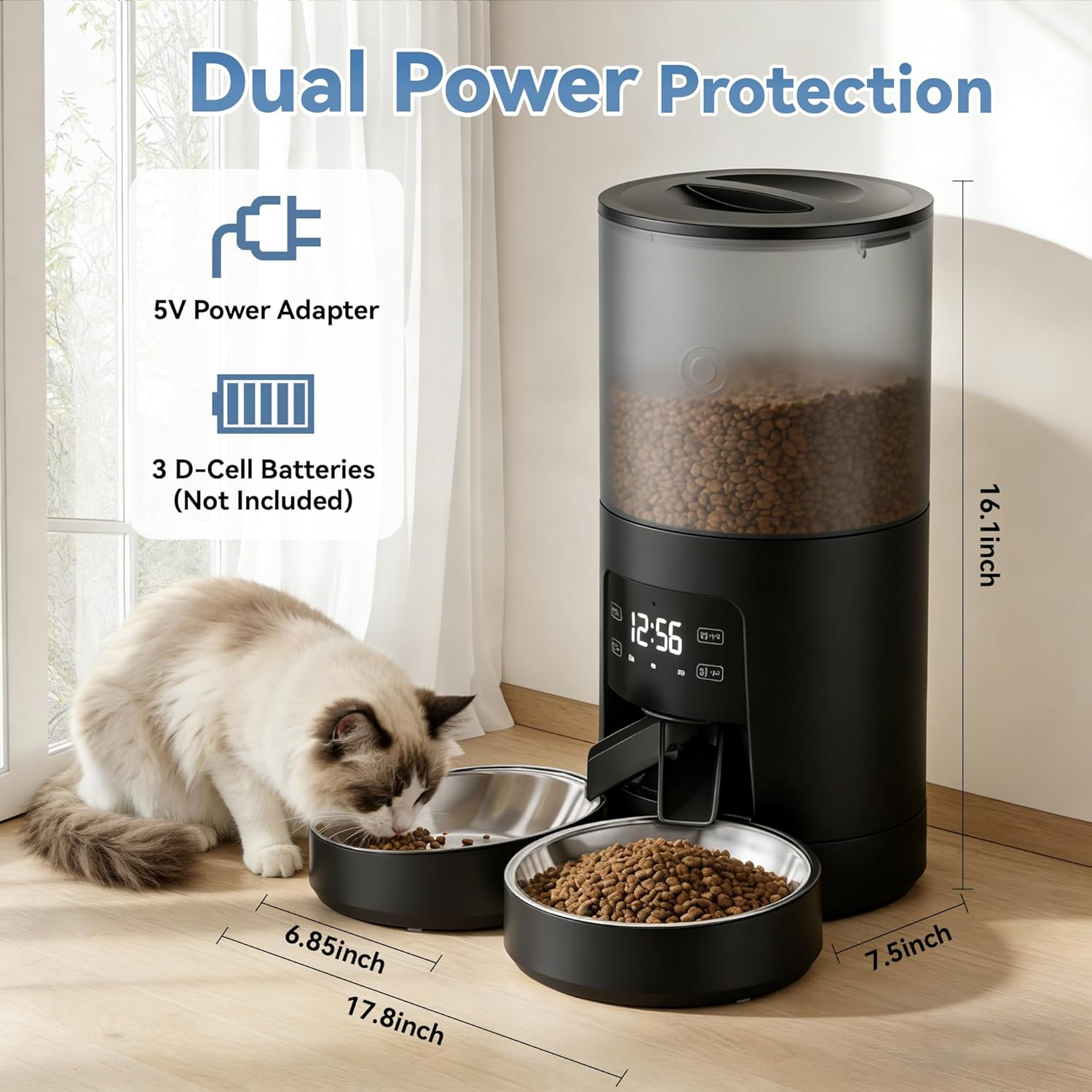 6-Liter Smart Pet Feeder with App Control & Stainless Steel Bowl