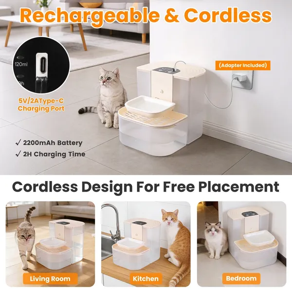 Smart Dual‑Tank 4.5 L Cordless Pet Water Fountain with Remote Control, view 5