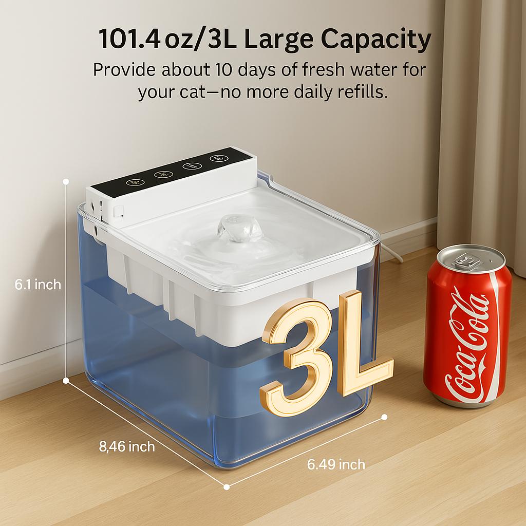 Automatic Radar‑Sensing Pet Water Fountain – 3 L USB‑C, IPX8, view 6