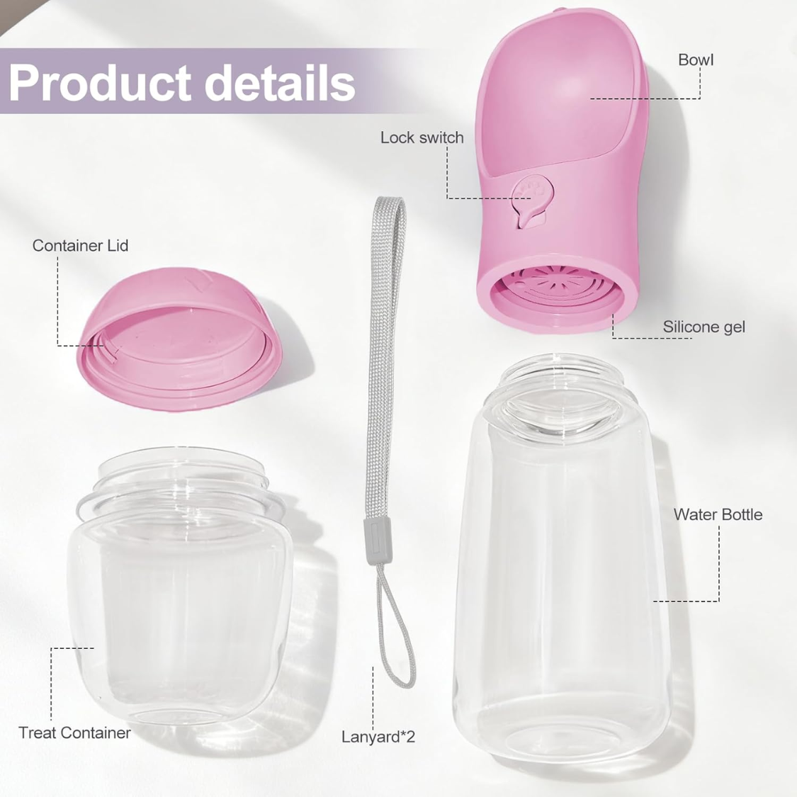 12 oz Leak‑Proof Dog Water Bottle with 100 g Snack Compartment – Hands‑Free Travel, view 2
