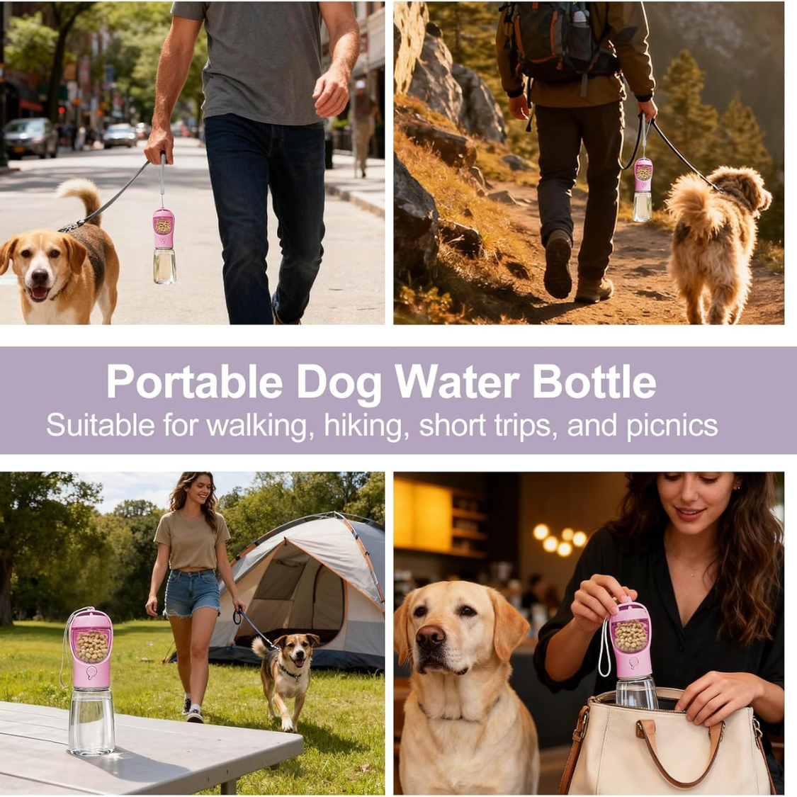 12 oz Leak‑Proof Dog Water Bottle with 100 g Snack Compartment – Hands‑Free Travel, view 4