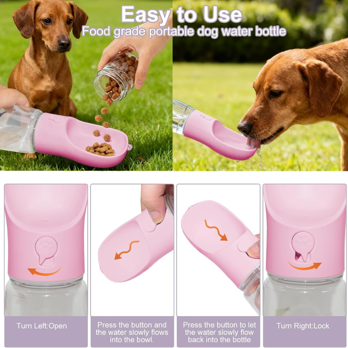 12 oz Leak‑Proof Dog Water Bottle with 100 g Snack Compartment – Hands‑Free Travel, view 5
