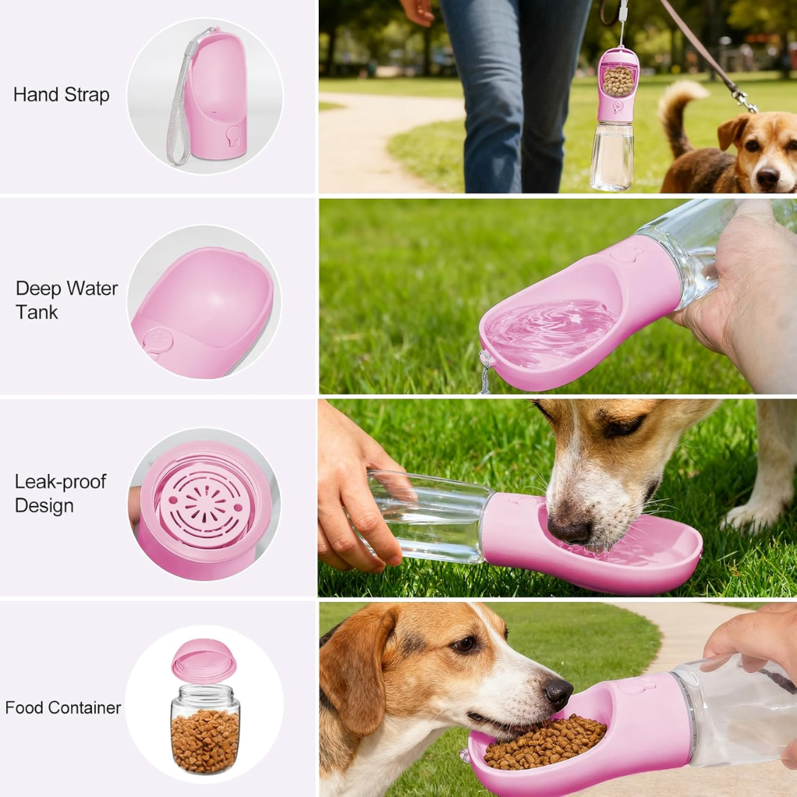 12 oz Leak‑Proof Dog Water Bottle with 100 g Snack Compartment – Hands‑Free Travel, view 6
