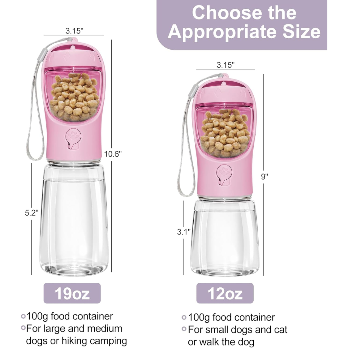 12 oz Leak‑Proof Dog Water Bottle with 100 g Snack Compartment – Hands‑Free Travel, view 7