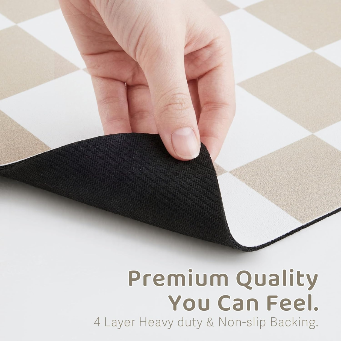 Dog Feeding Mat – Absorbent Vegan Leather, Non‑Slip Rubber Backing, Retro Khaki‑Beige Checkerboard, view 5