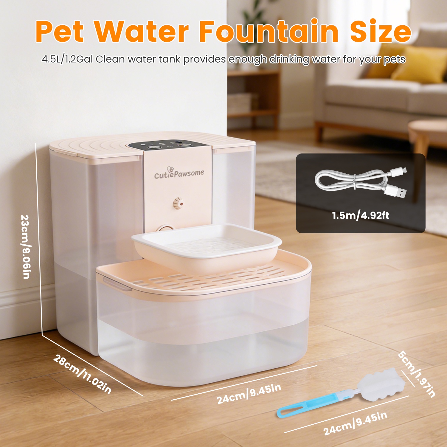 Cordless 4.5L Smart Pet Fountain – Dual‑Tank Filtration & Remote Control, view 4