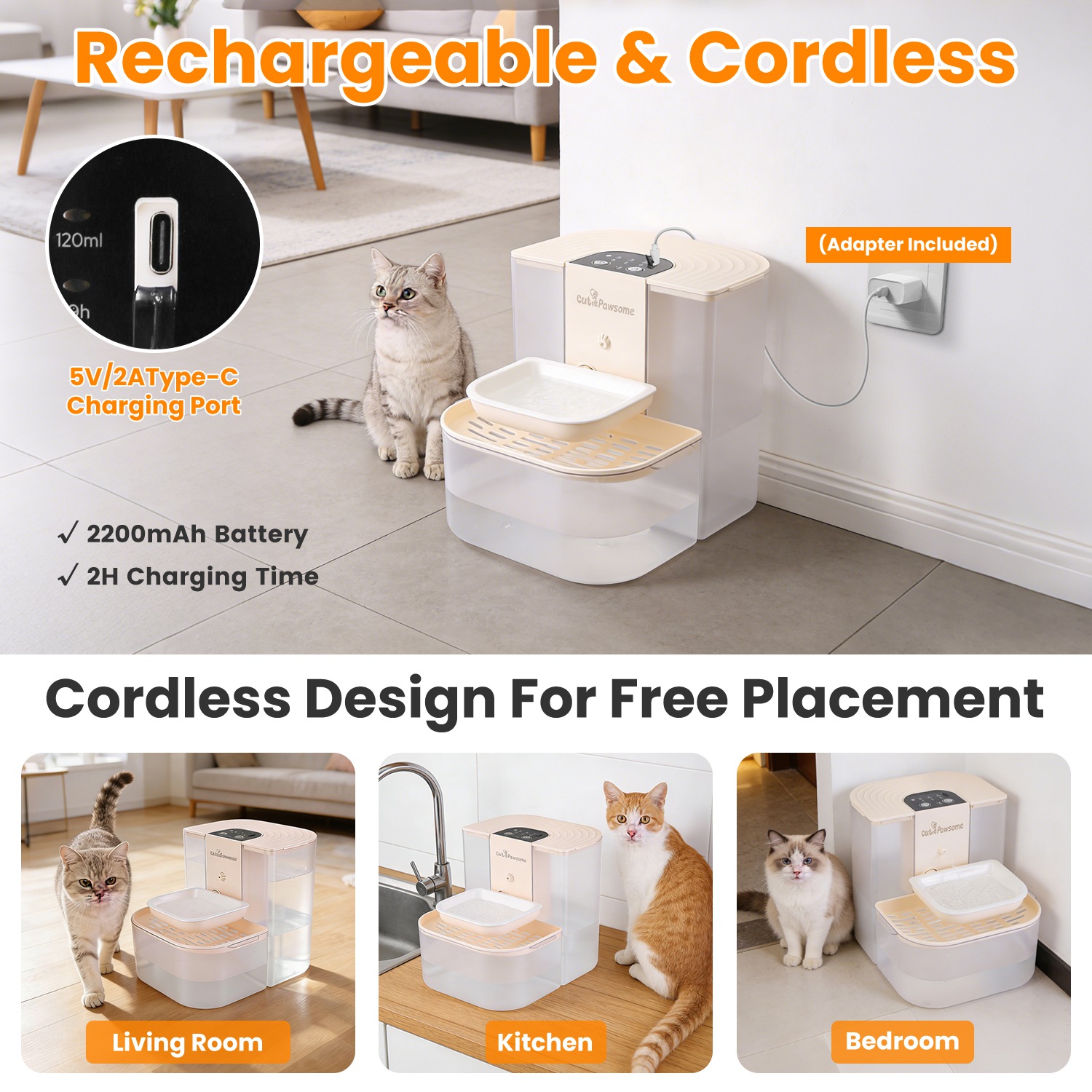 Cordless 4.5L Smart Pet Fountain – Dual‑Tank Filtration & Remote Control, view 5