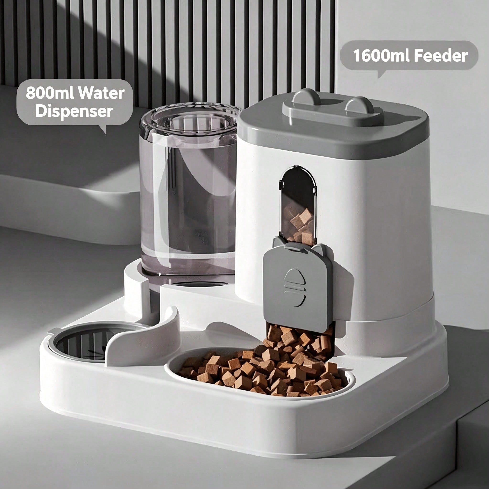 Gravity-Feed 2-in-1 Pet Food & Water Bowl – Large Capacity, Anti-Slip Base, view 2