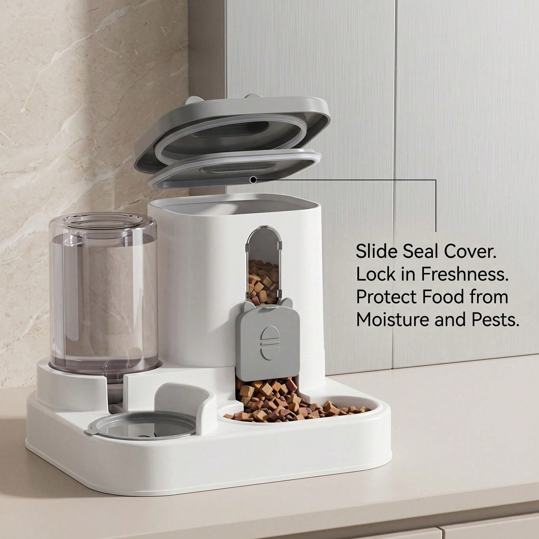 Gravity-Feed 2-in-1 Pet Food & Water Bowl – Large Capacity, Anti-Slip Base, view 8