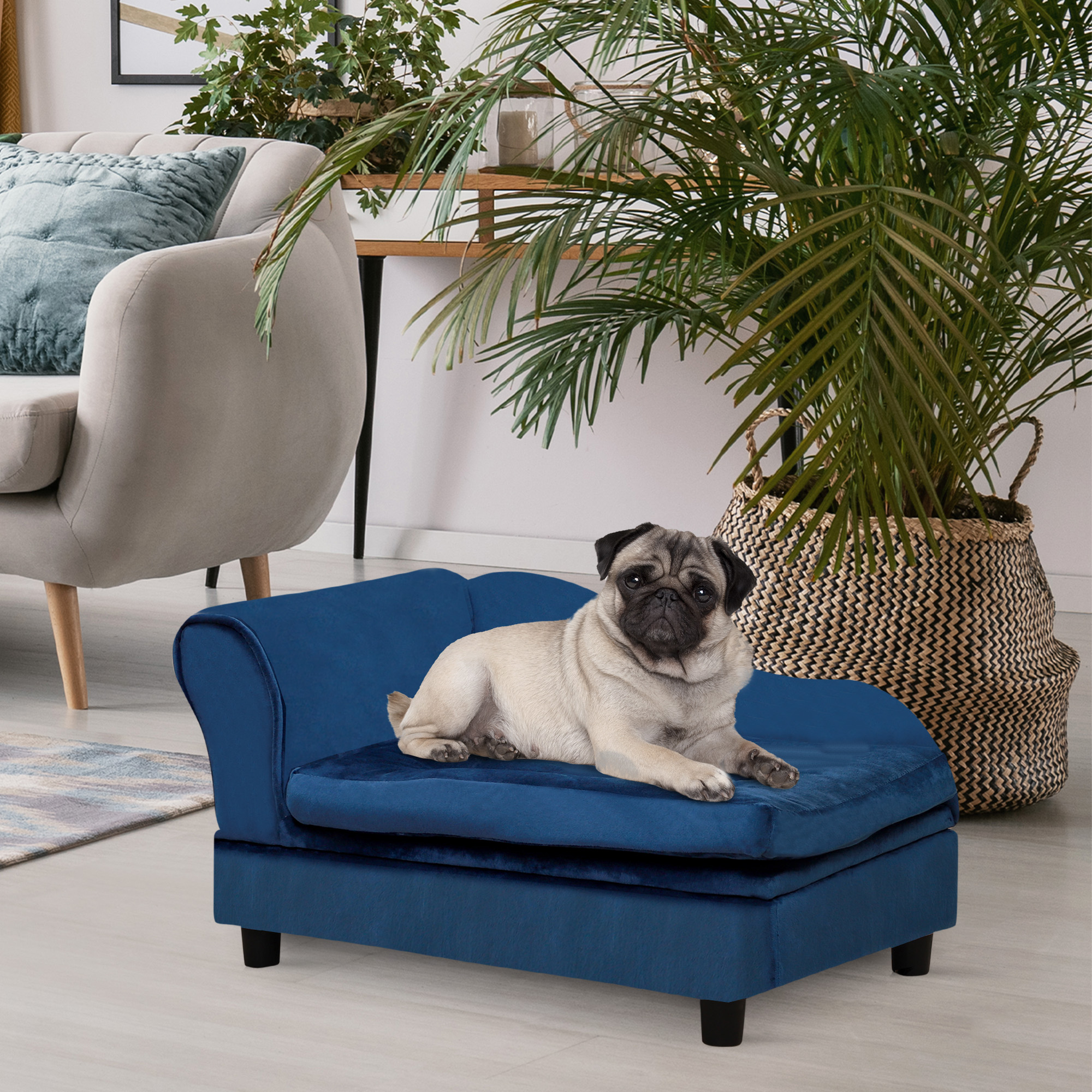 Blue Pet Sofa Bed with Lift‑Up Storage – 2‑Inch Foam Cushion, 23 L Compartment