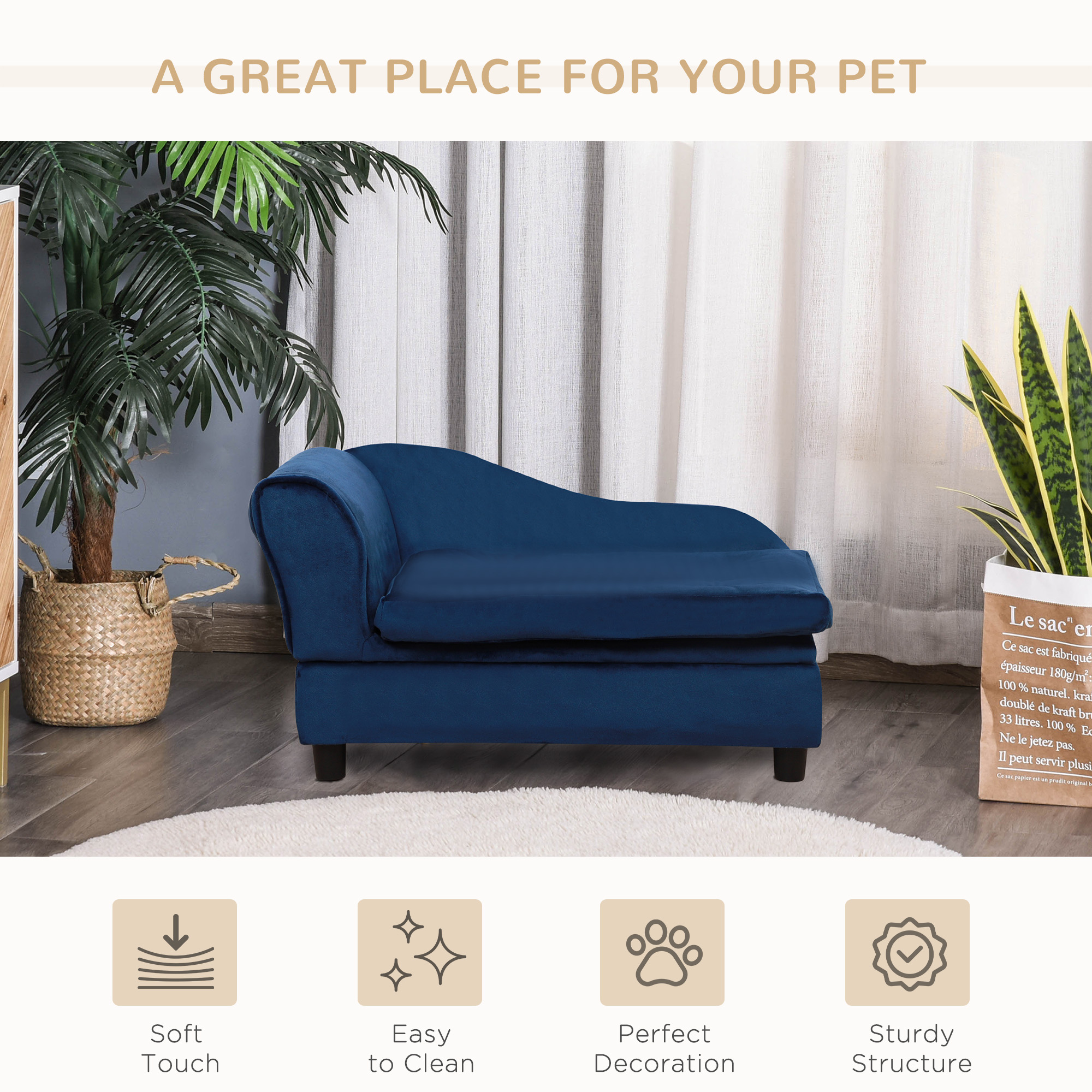 Blue Pet Sofa Bed with Lift‑Up Storage – 2‑Inch Foam Cushion, 23 L Compartment, view 4
