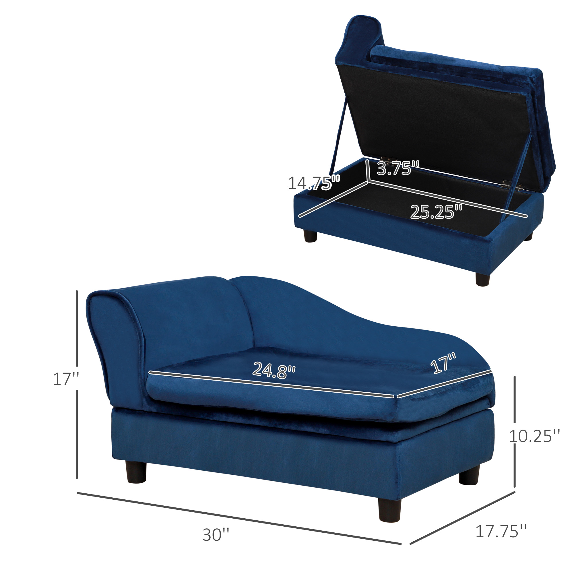 Blue Pet Sofa Bed with Lift‑Up Storage – 2‑Inch Foam Cushion, 23 L Compartment, view 2
