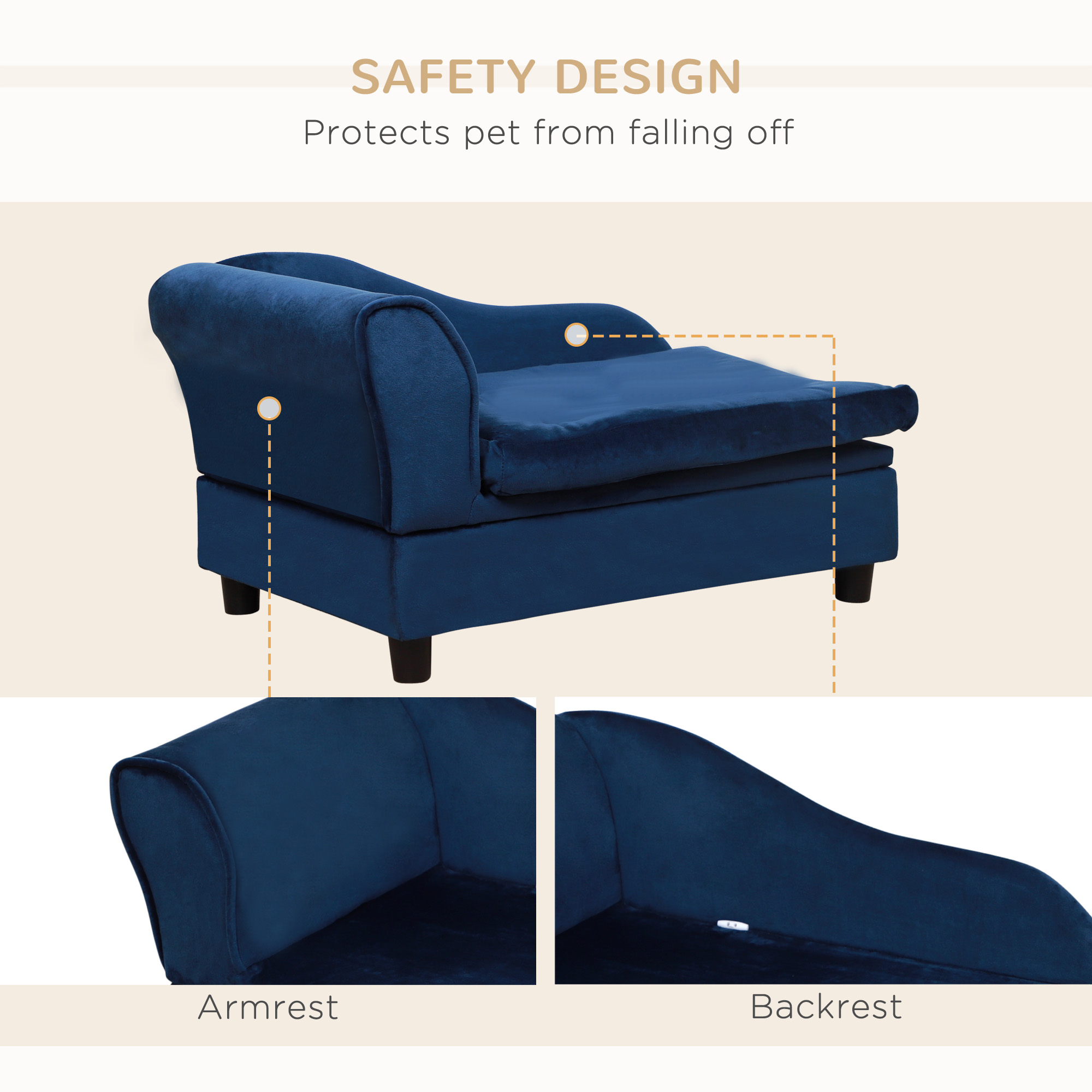 Blue Pet Sofa Bed with Lift‑Up Storage – 2‑Inch Foam Cushion, 23 L Compartment, view 7