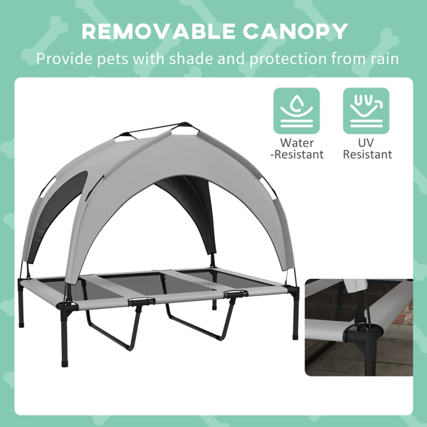 Elevated Cooling Dog Bed with UV‑Resistant Canopy – Light Gray, view 2