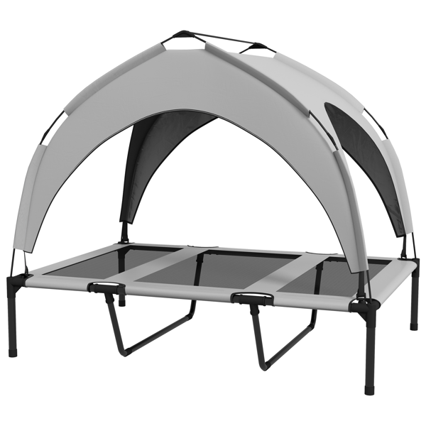 Elevated Cooling Dog Bed with UV‑Resistant Canopy – Light Gray