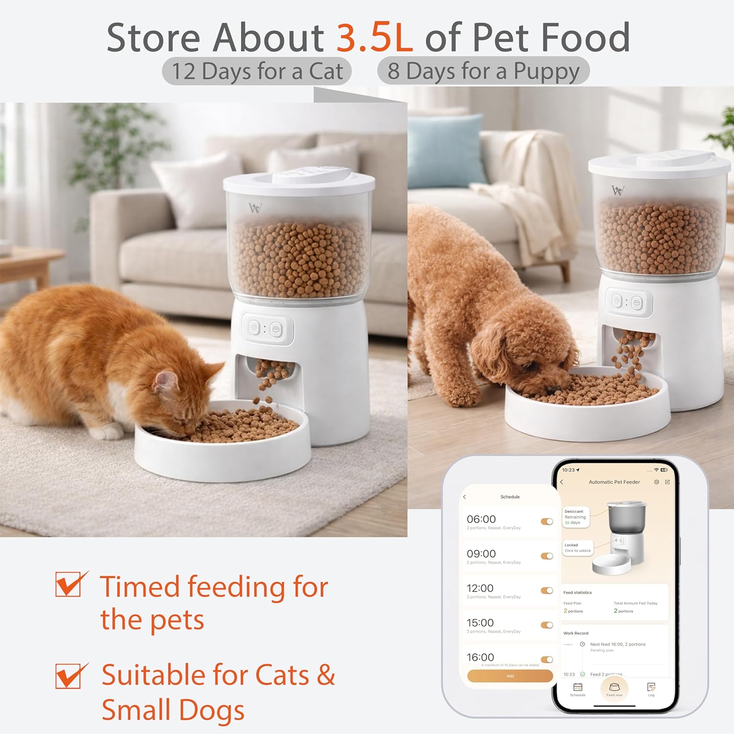 Wi‑Fi Automatic Cat Feeder – Dual Power Backup, 3.5 L Hopper, App‑Programmable 10 Meals/Day