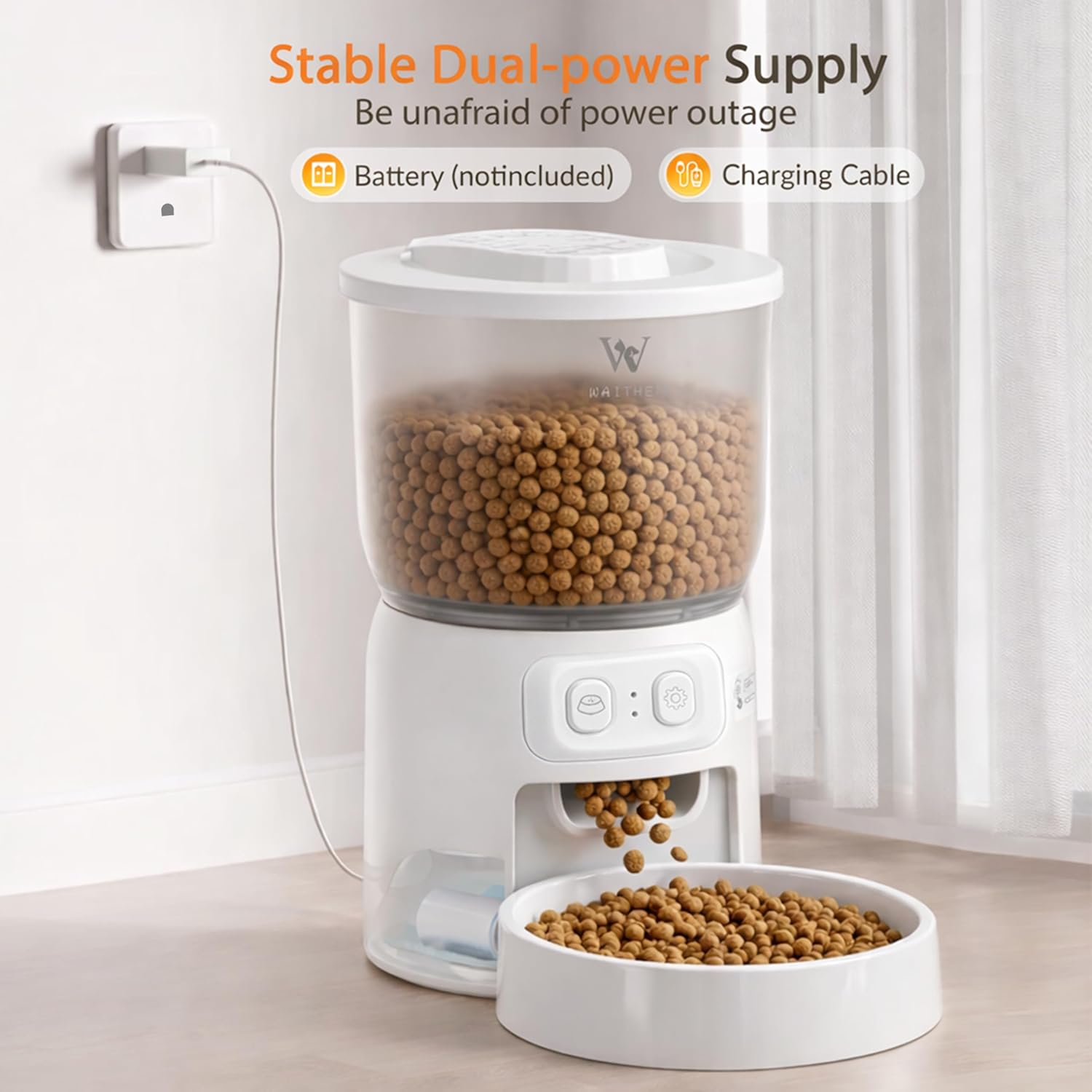 Wi‑Fi Automatic Cat Feeder – Dual Power Backup, 3.5 L Hopper, App‑Programmable 10 Meals/Day, view 3
