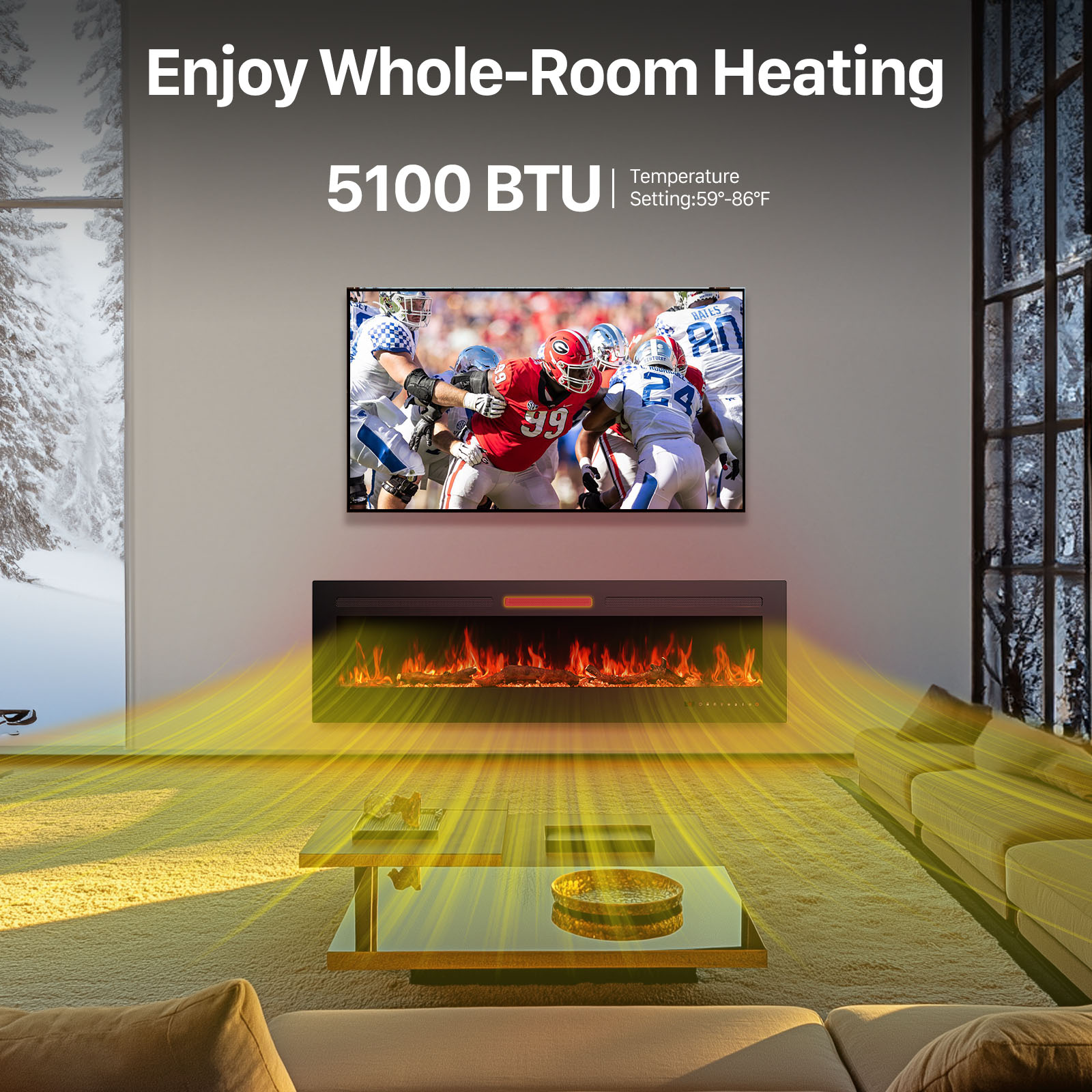 Electric Fireplace Heater with Remote, 1500W, 13‑Color LED Flame, 36-60‑Inch, view 3