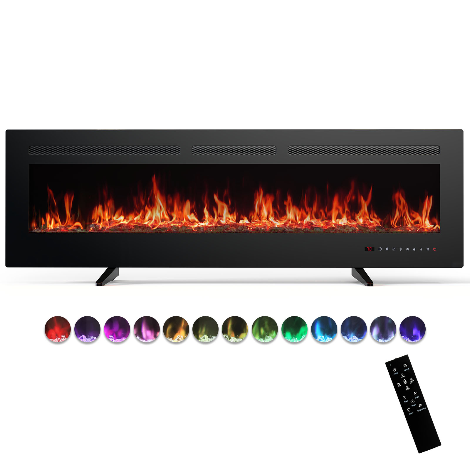 Electric Fireplace Heater with Remote, 1500W, 13‑Color LED Flame, 36-60‑Inch, view 2