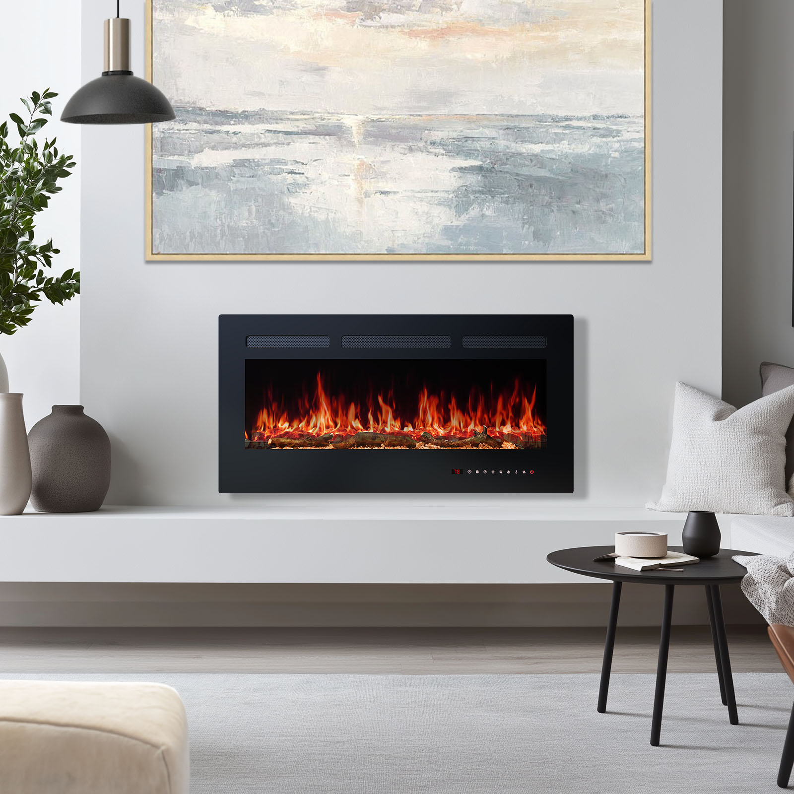 Electric Fireplace Heater with Remote, 1500W, 13‑Color LED Flame, 36-60‑Inch